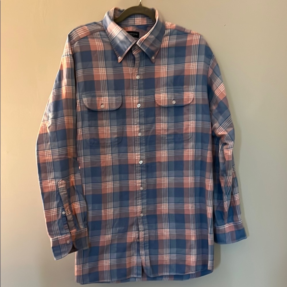 Casual Blue and Pink Plaid Button-Down Shirt